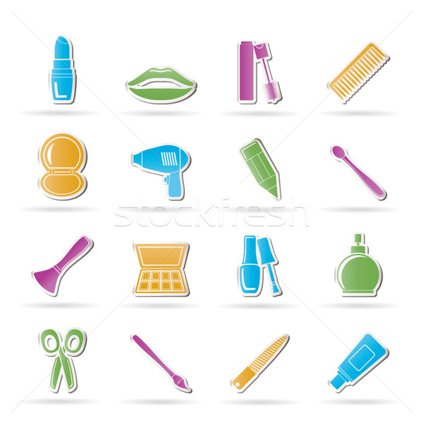 Stock photo: cosmetic, make up and hairdressing icons 