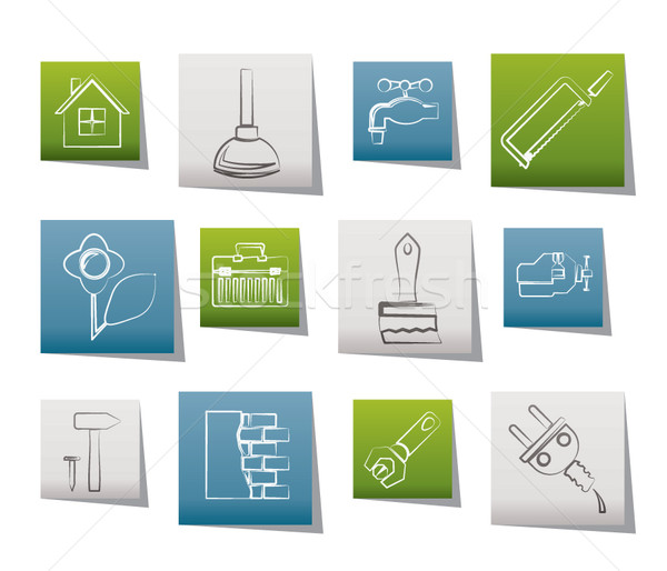 Foto stock: Construção · faça · você · mesmo · ícones · vetor · água
