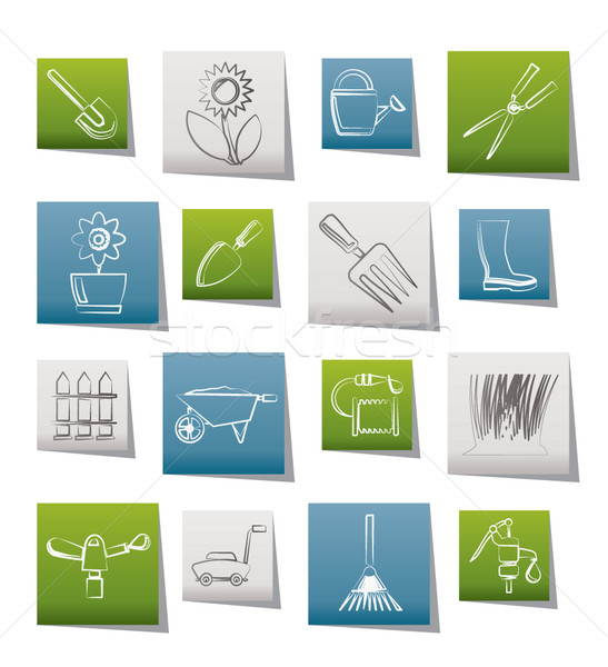 Garden and gardening tools and objects icons Stock photo © stoyanh