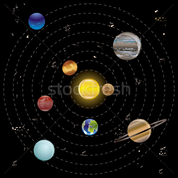 Stock photo: Planets and sun from our solar system. Vector illustration.
