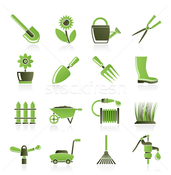 Garden and gardening tools and objects icons  Stock photo © stoyanh