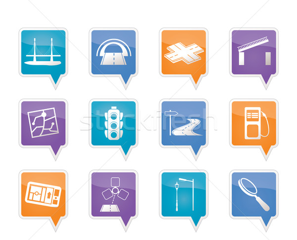 Stock photo: Road, navigation and travel icons 