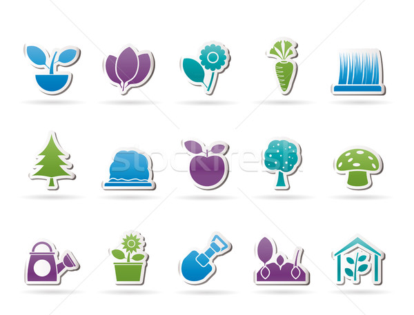 Stock fotó: Különböző · növények · kertészkedés · ikonok · vektor · ikon · gyűjtemény
