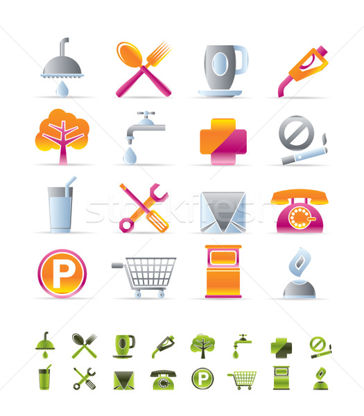 Stock photo: Realistic Petrol Station and Travel icons 
