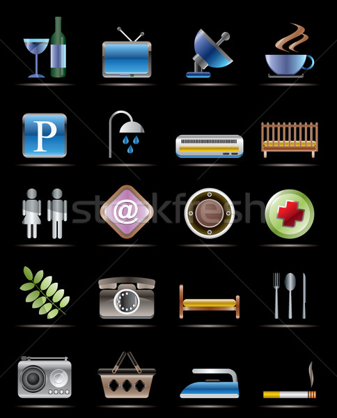 Hotel motel obiecte realist vector icoane Imagine de stoc © stoyanh