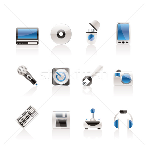 Foto stock: Computador · telefone · móvel · equipamento · ícones · vetor