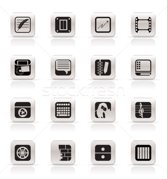 Stockfoto: Eenvoudige · business · kantoor · mobiele · telefoon · iconen · vector