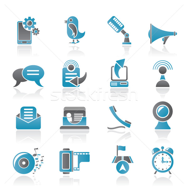 Foto stock: Telefone · móvel · comunicação · ícones · vetor · música