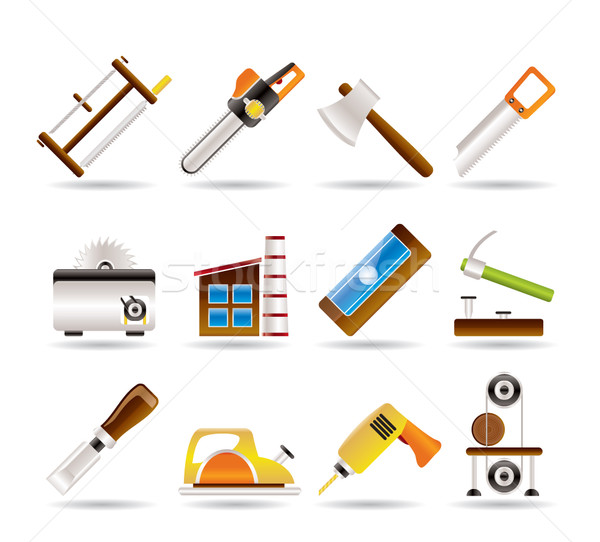 Woodworking industry and Woodworking tools icons  Stock photo © stoyanh