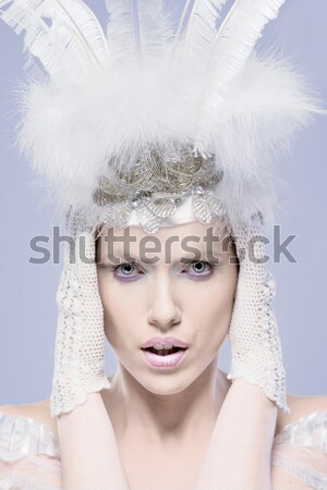ストックフォト: 美少女 · 毛皮 · 帽子 · 肖像 · ロシア · 手