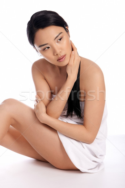 美しい 穏やかな アジア 女性 座って 階 ストックフォト © stryjek