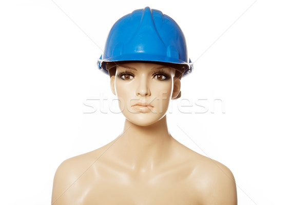 Mannequin wearing blue safety helmet on white Stock photo © stryjek