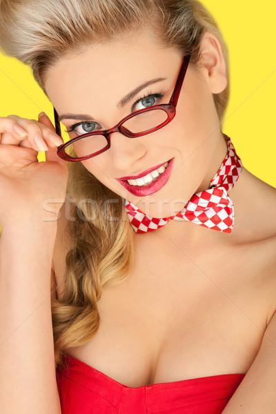 Beautiful blonde in a glasses and a bowtie Stock photo © stryjek