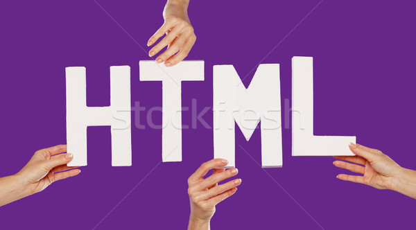 Kobiet ręce litery html tekst Zdjęcia stock © stryjek