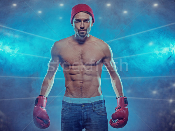 Jungen sportlich Boxer rauchig Bauchmuskeln tragen Stock foto © stryjek