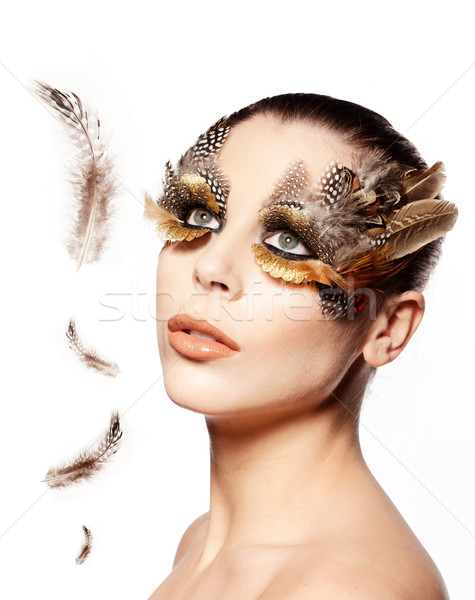 Gyönyörű madár nő gyönyörű nő visel kreatív Stock fotó © stryjek