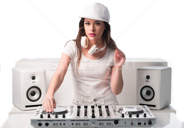 Foto stock: De · moda · sexy · blanco · música · jóvenes · femenino