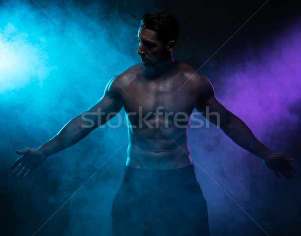 Silhouette torse nu homme posant fumée portrait [[stock_photo]] © stryjek