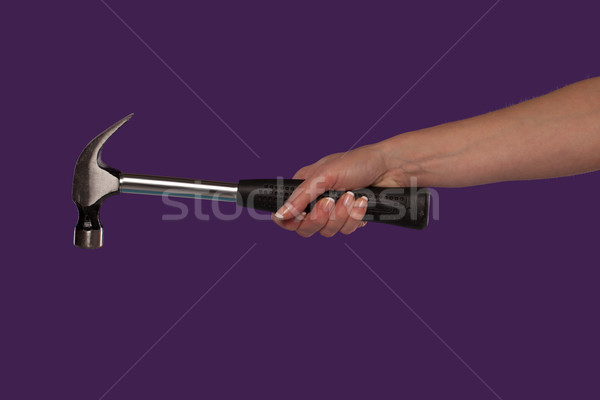 Női kéz tart karom kalapács acél Stock fotó © stryjek