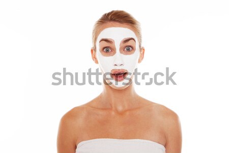 商業照片: 女人的臉 · 面膜 · 感到驚訝 · 美麗 · 金發碧眼的女人 · 面對