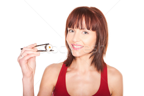 Foto d'archivio: Femminile · bacchette · isolato · bianco · donna