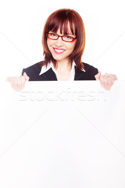 Friendly Businesswoman Holding Signboard Stock photo © stryjek