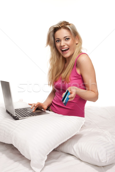 Stock photo: Excited beautiful online shopper