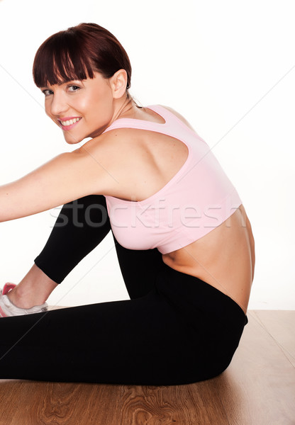 Stock fotó: Nő · láb · nyújtás · testmozgás · ruházat · ül