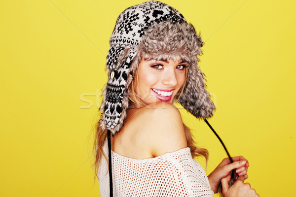 Vivacious Woman In Woolly Winter Hat Stock photo © stryjek