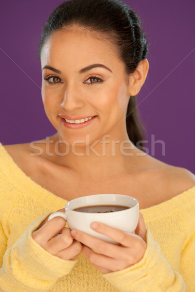 Beautiful woman enjoying a cup of coffee Stock photo © stryjek