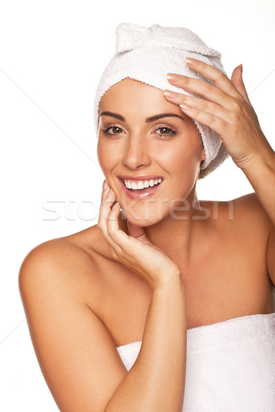 Vivacious woman wrapped in a white towel Stock photo © stryjek