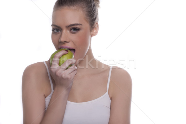 Schönen gesunden Frau genießen grünen Apfel Stock foto © stryjek