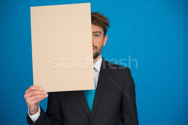 Biznesmen plakat przystojny niebieski uśmiech Zdjęcia stock © stryjek