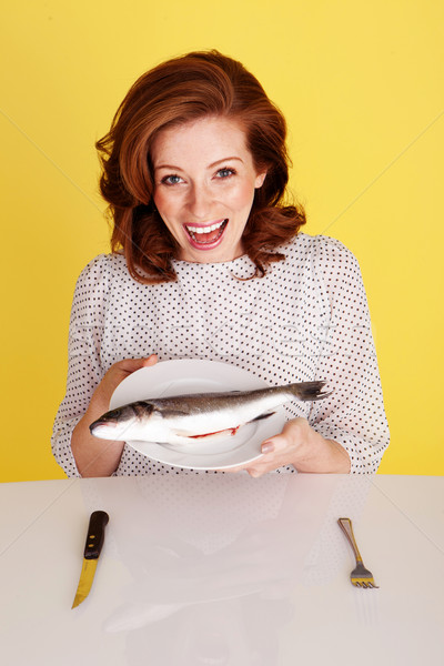 Woman Laughing At Fish Stock photo © stryjek
