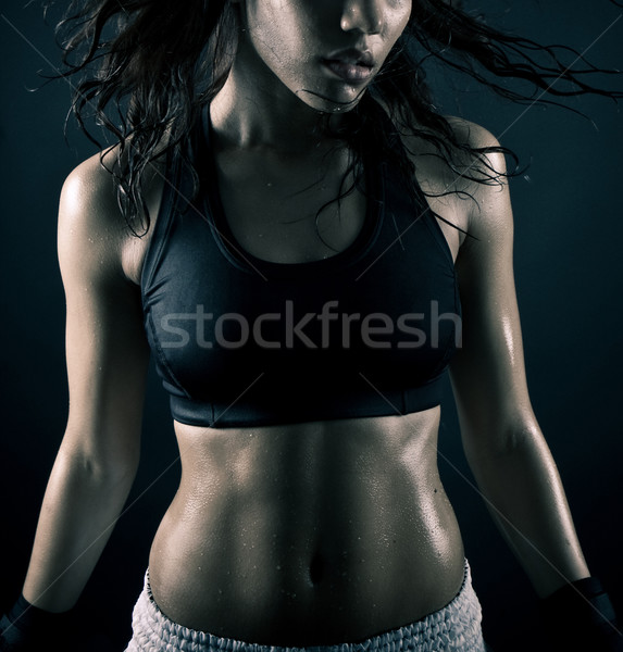 фитнес девушки брюнетка тренировки влажный тело Сток-фото © stryjek
