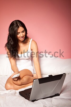 Atractivo bronceado jóvenes femenino posando lencería Foto stock © stryjek