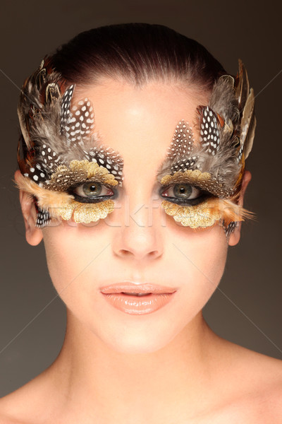 Nő szemek madár gyönyörű nő zöld szemek művészi Stock fotó © stryjek