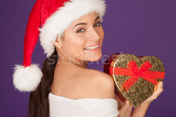 [[stock_photo]]: Heureux · femme · Noël · coeur · cadeau