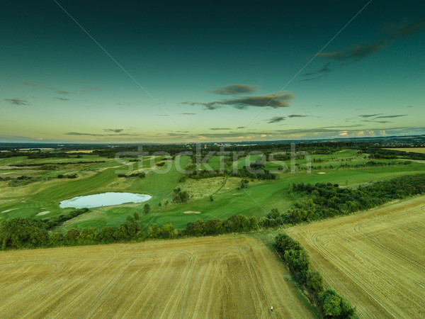 Luftbild üppigen grünen Ackerland Felder See Stock foto © stryjek