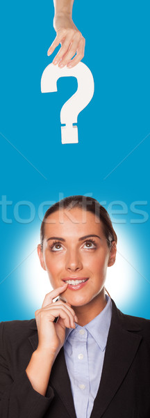 Zdjęcia stock: Business · woman · rozwiązanie · studio · portret · niebieski · uśmiechnięty