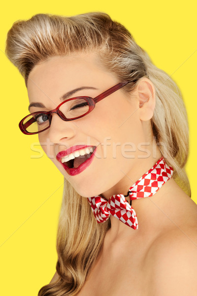 Beautiful blonde in a glasses and a bowtie Stock photo © stryjek