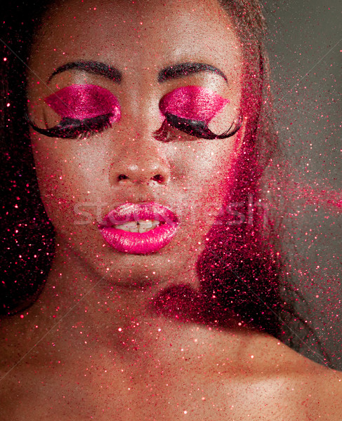 Frau kreative Make-up glitter african tragen Stock foto © stryjek