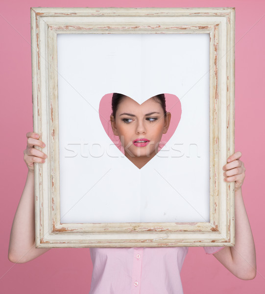 Belle femme visage coeur belle jeune femme Photo stock © stryjek