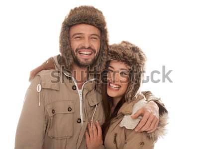 Laughing couple in winter fashion Stock photo © stryjek