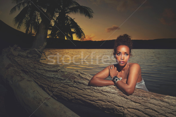 Sunset portrait of a beautiful Asian girl Stock photo © stryjek