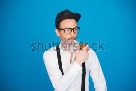 Hombre guapo azul blanco camisa tirantes Foto stock © stryjek