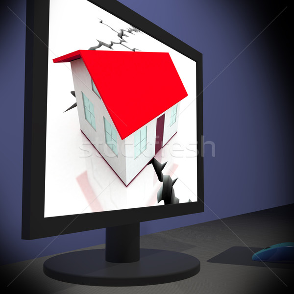 Cracked Foundations On Monitor Shows Crumbling House Stock photo © stuartmiles