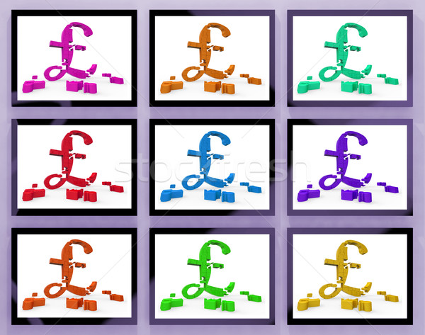 Pound Symbols On Monitors Showing Britain Finances Stock photo © stuartmiles