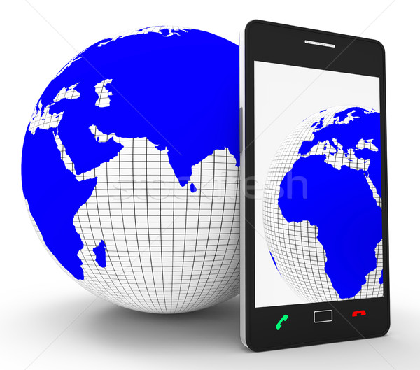 Stockfoto: Wereldwijd · telefoon · verbinding · website · tonen · wereldbol