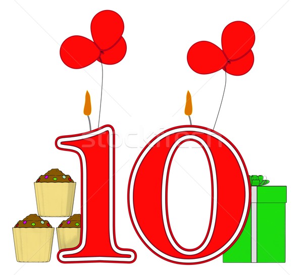 Number Ten Candles Mean Birthday Presents And Decorated Cupcakes Stock photo © stuartmiles